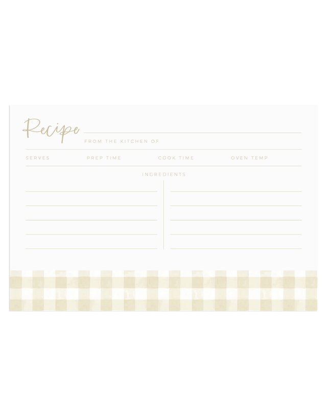 Beige Gingham Recipe Cards - Set of 50, 1 of 3