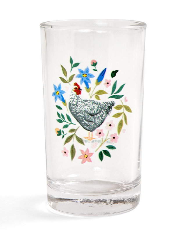 Barred Rock Chicken Folk Floral Mini Juice Glass, 1 of 3
