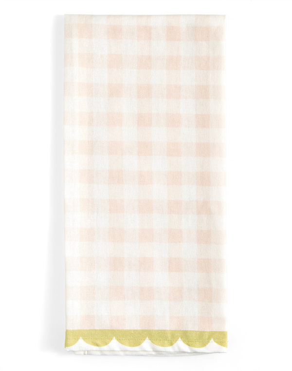 Blush Gingham Scalloped Tea Towel, 1 of 5