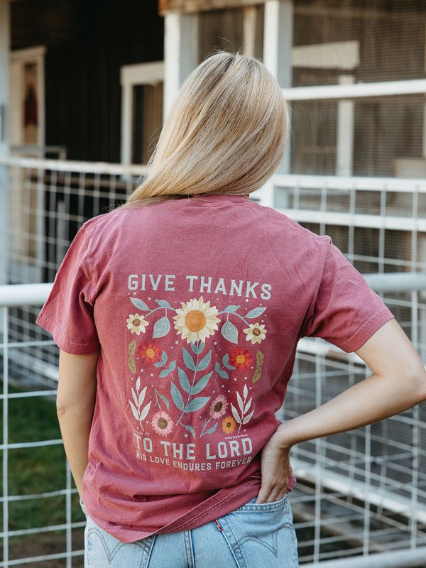 Give Thanks To The Lord Sunflowers Tee - Crimson, 1 of 4
