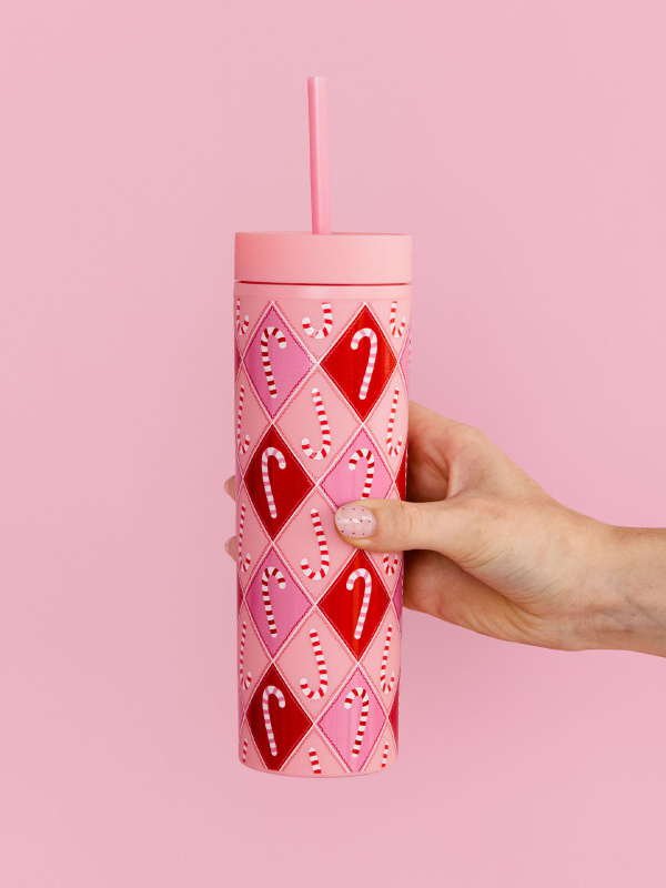 Candy Canes Christmas 16oz Acrylic Tumbler - Pink, 1 of 4