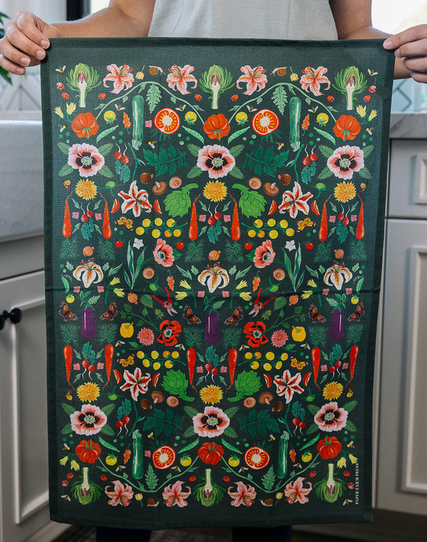 Veggies Folk Floral Tea Towel, 2 of 8