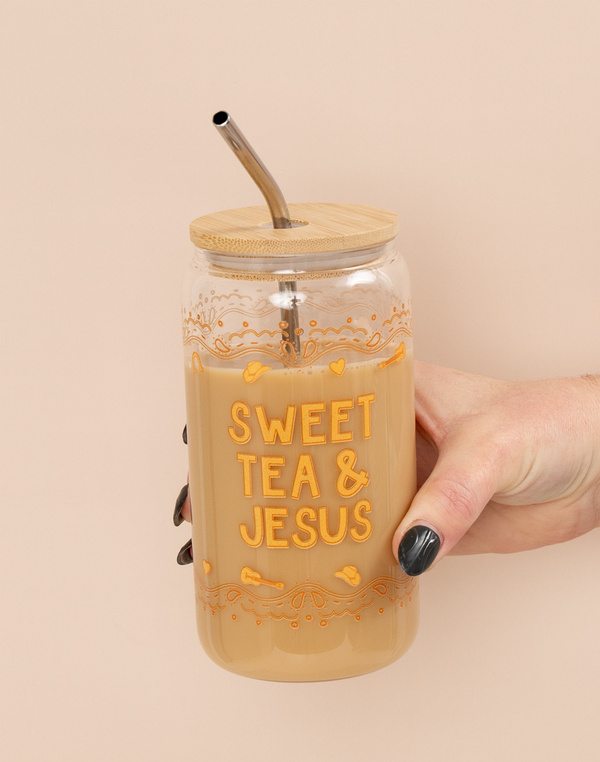 Sweet Tea & Jesus Western Glass Can, 1 of 2