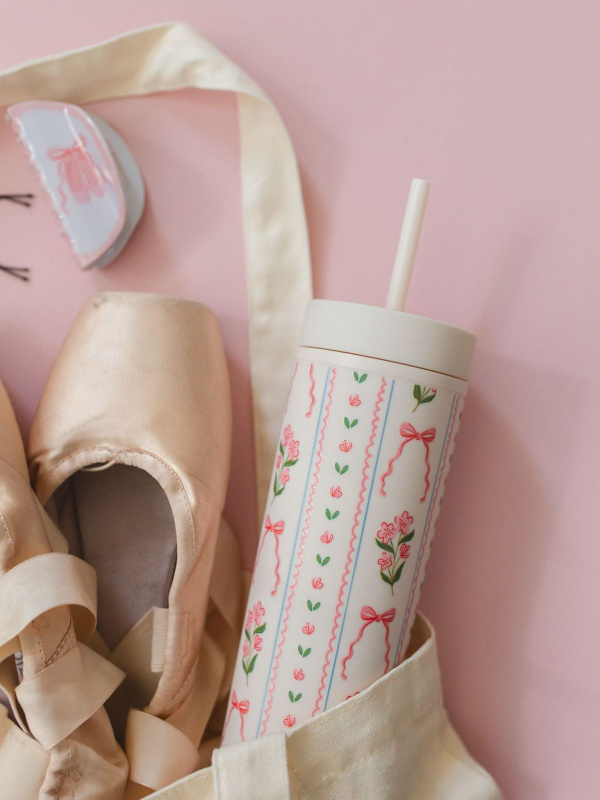 Pink Floral & Coquette Bows 16oz Skinny Acrylic Tumbler - Cream, 2 of 3