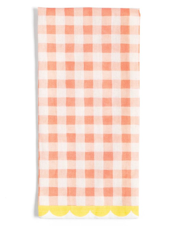 Peach Gingham Scalloped Tea Towel, 1 of 1