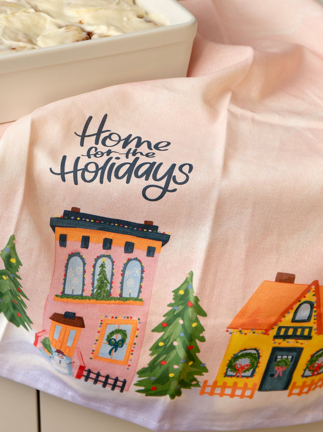 Home for the Holidays Christmas Village Kitchen Tea Towel, 2 of 5