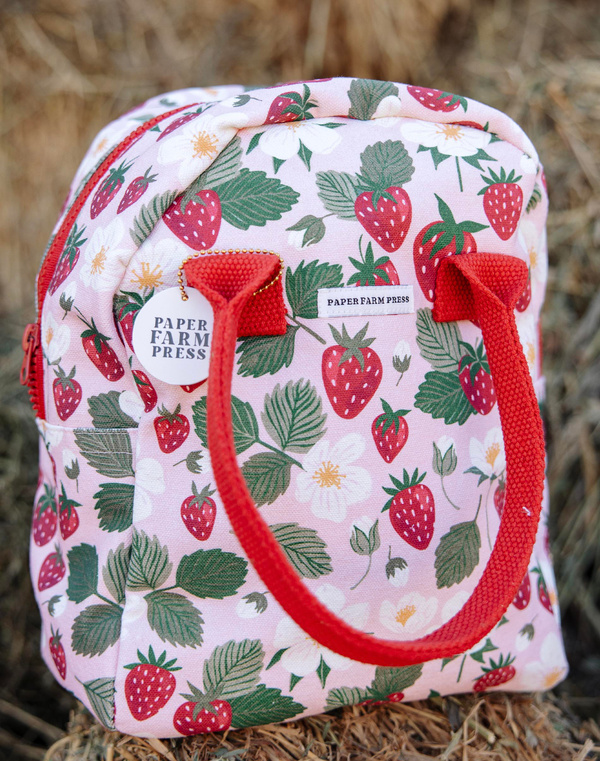 Strawberry Patch Reusable Canvas Lunch Tote Bag, 6 of 9