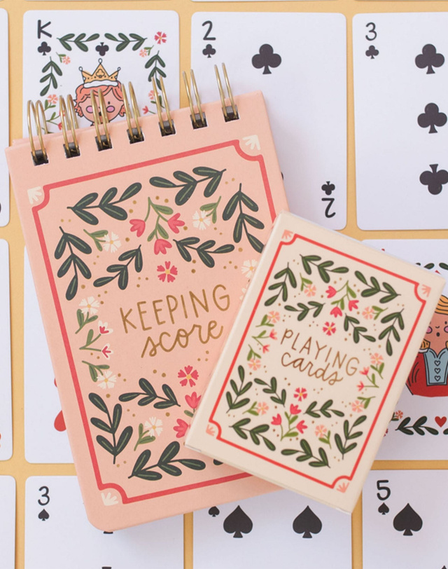 Floral Game Night Set of Playing Cards + Scorekeeping Notebook, 6 of 8