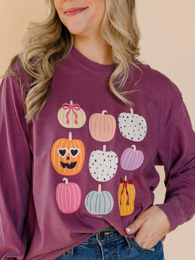 Fall Pumpkins & Coquette Bows Long-Sleeve Tee - Berry, 2 of 3