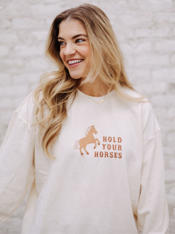 Hold Your Horses Western Sweatshirt - Ivory, 1 of 5