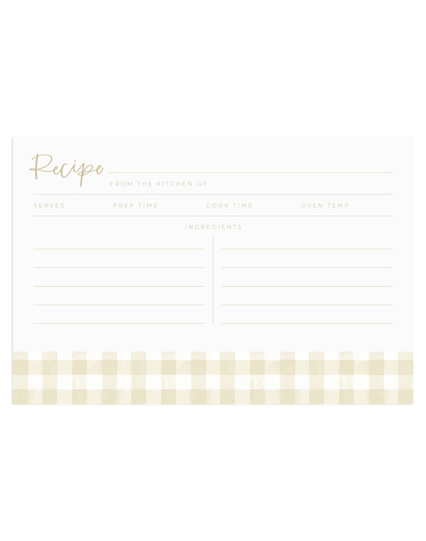 Beige Gingham Recipe Cards - Set of 50, 1 of 3