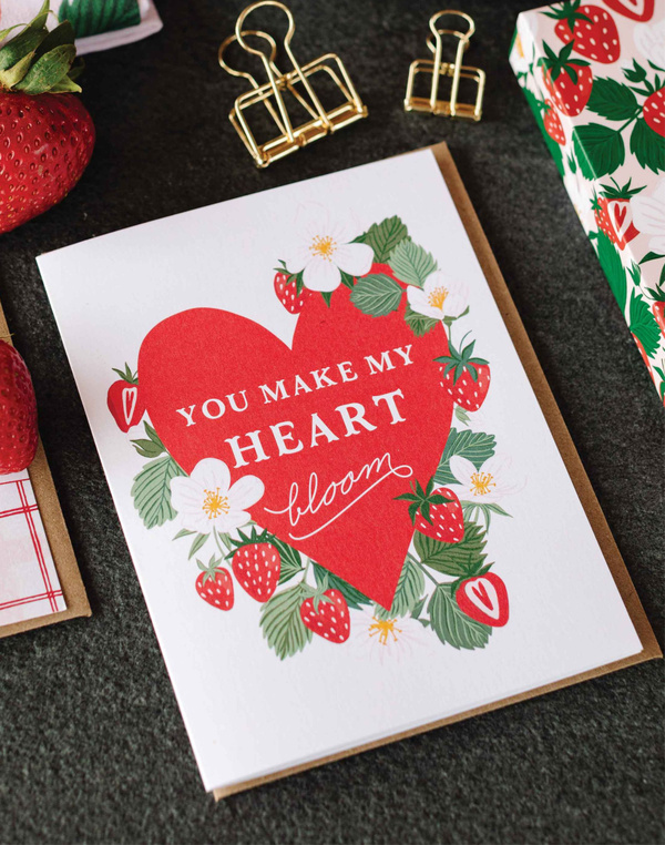 You Make My Heart Bloom Strawberry Greeting Card, 2 of 2