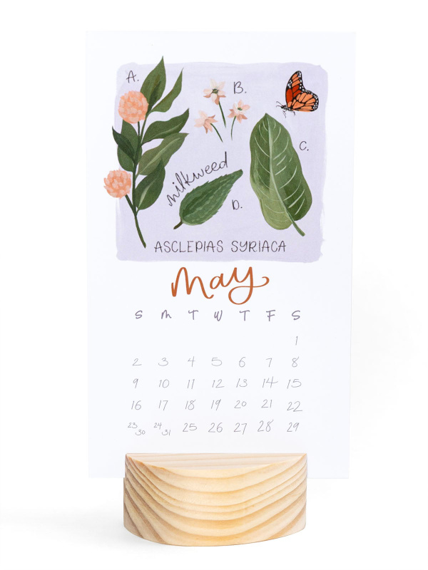 Wildflower Botanicals 2027 Mini Desk Calendar + Wooden Block, 3 of 7