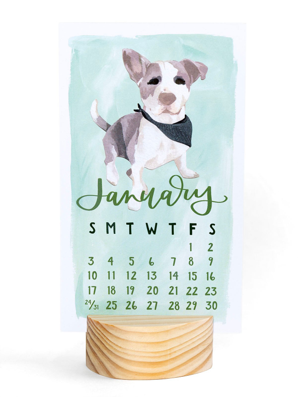Furry Friends Dogs 2027 Mini Desk Calendar + Wooden Block, 1 of 7