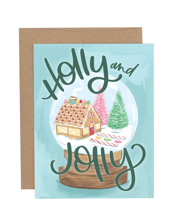 Holly Jolly Snowglobe Holiday Greeting Card, 1 of 1