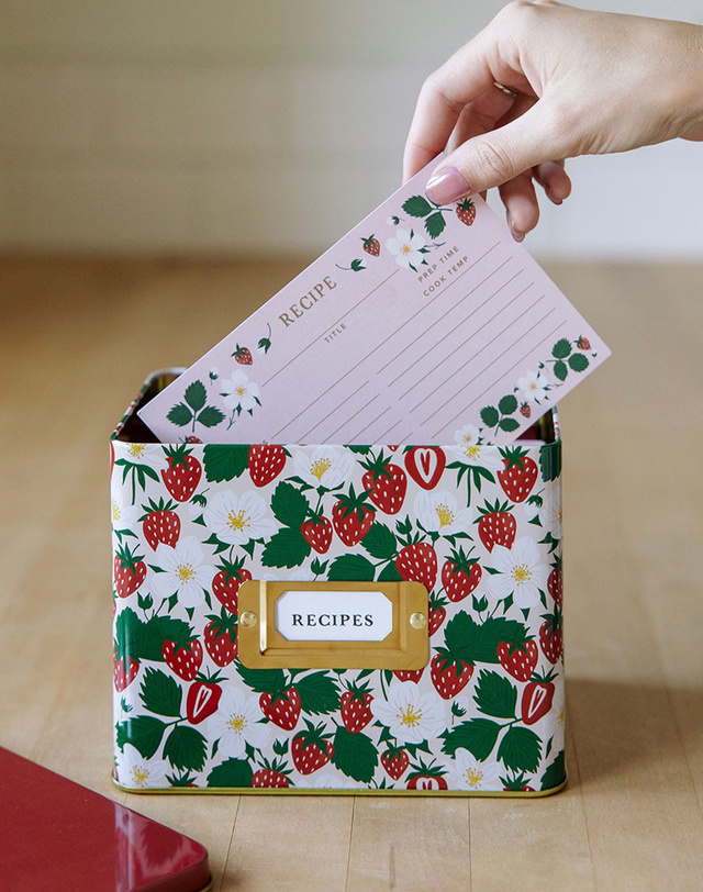 Strawberry Patch Tin Recipe Box , 1 of 5