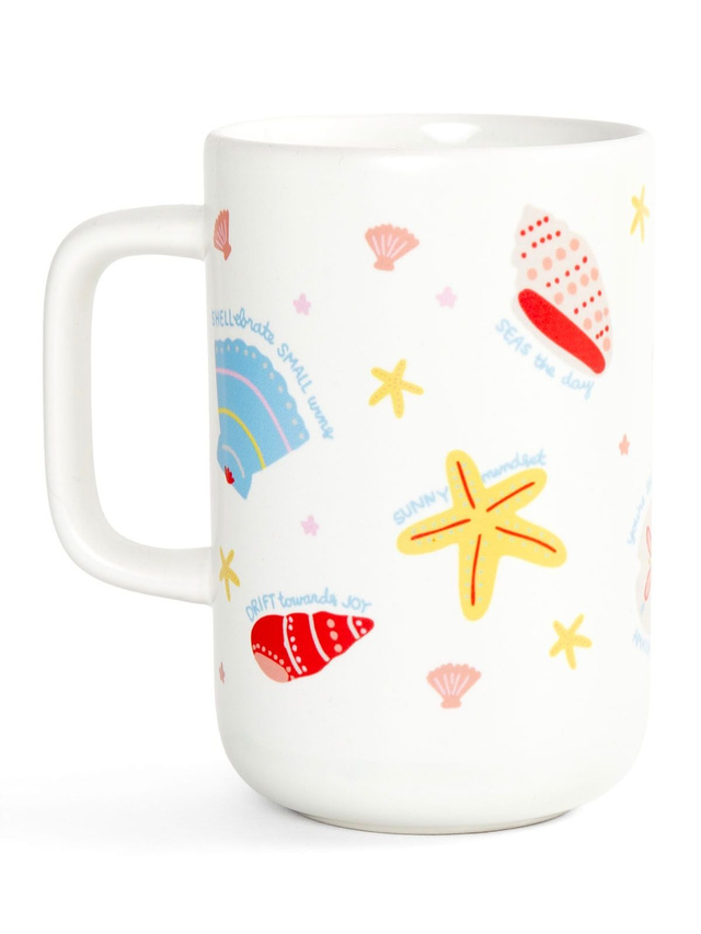 Seashell Affirmations Coastal Tall Ceramic Mug, 1 of 5