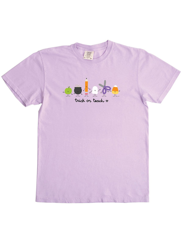Trick or Teach Halloween Doodle Friends Tee - Orchid, 3 of 3