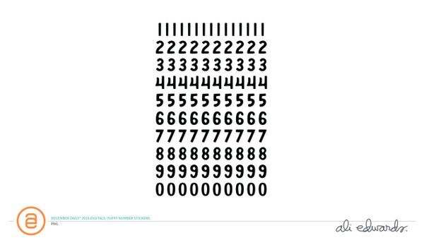 December Daily® 2026 Digital Black Puffy Number Sticker Sheet, 1 of 1