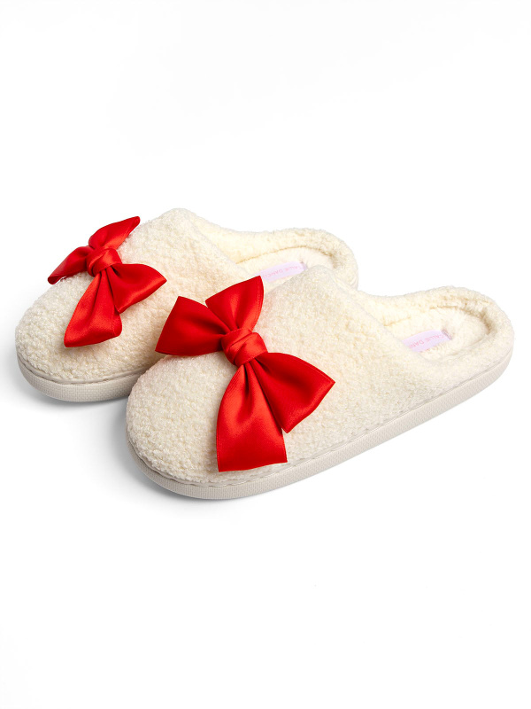 Red Coquette Bows Women’s Plush House Slippers, 3 of 4