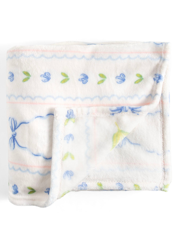 Blue Floral & Coquette Bows Fleece Throw Blanket, 5 of 6