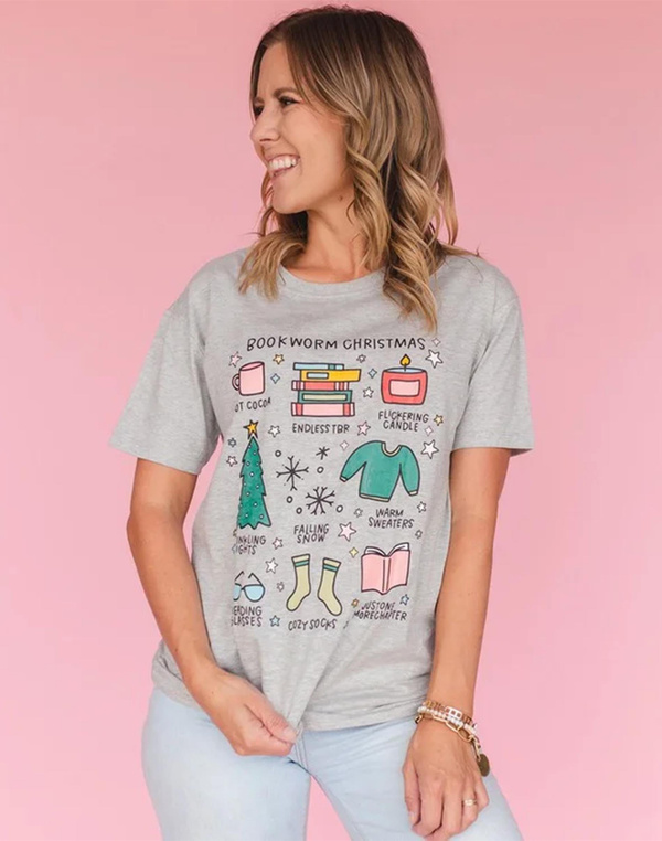 Bookworm Christmas Tee - Granite, 1 of 3