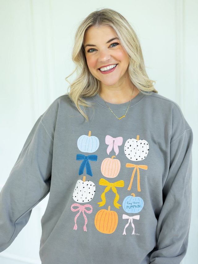 Fall Pumpkins & Coquette Bows Sweatshirt - Gray, 2 of 3