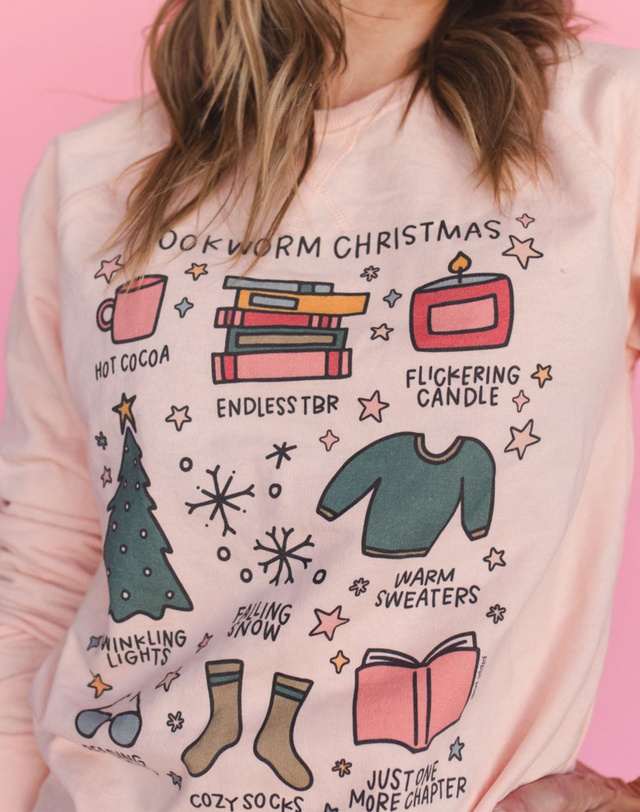 Bookworm Christmas Sweatshirt - Peach, 2 of 3
