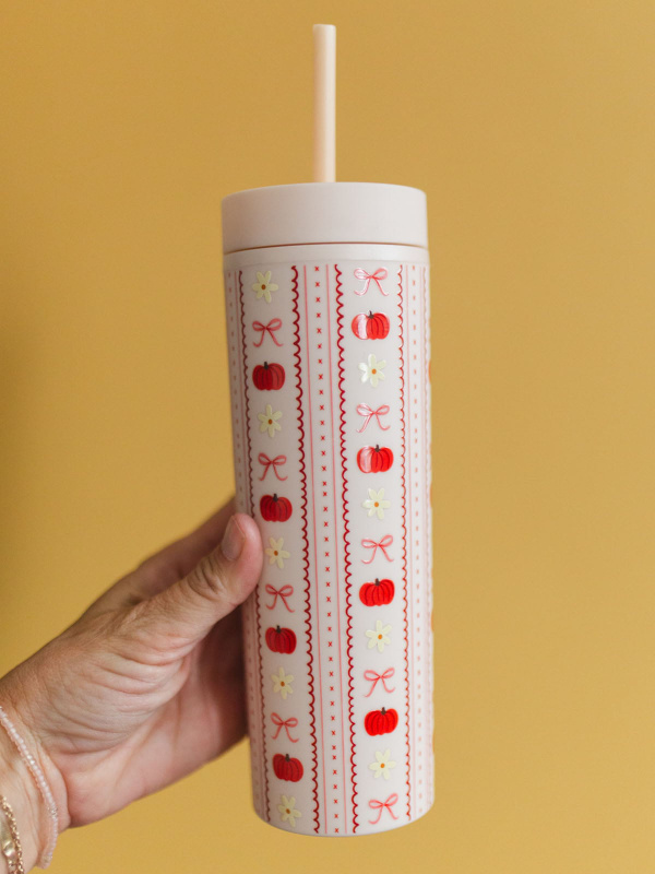 Pumpkins, Bows & Florals Fall 16oz Skinny Acrylic Tumbler - Cream, 2 of 4