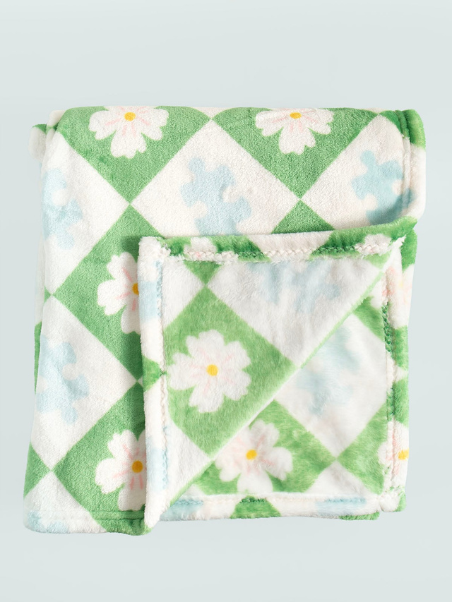 Puzzle Lover Floral Checkerboard Fleece Throw Blanket, 5 of 6