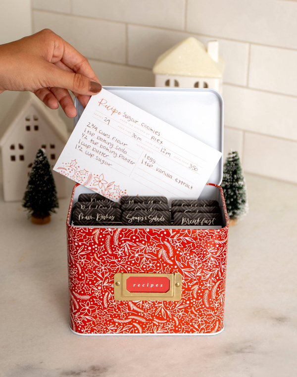 Holiday Floral Tin Recipe Box, 1 of 7