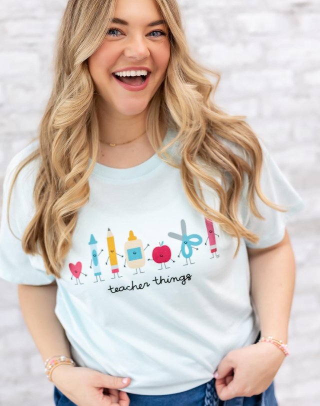 School Supplies Teacher Things - Callie Tee - Sea Salt, 1 of 2