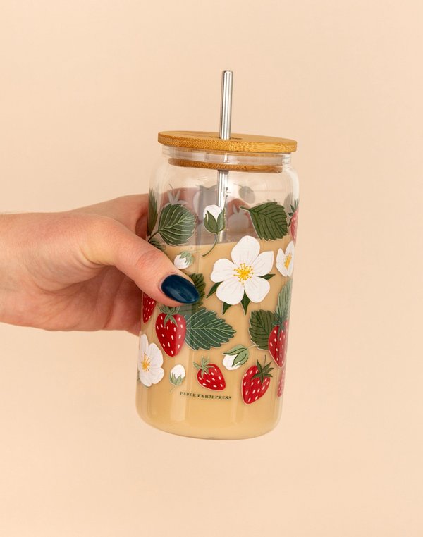 Strawberry Patch 16oz Glass Can, 2 of 2