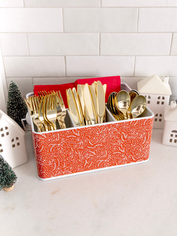 Holiday Floral Tin Utensil Caddy, 1 of 4