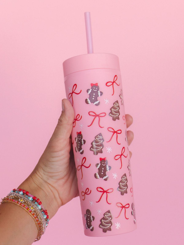 Gingerbread Cookies Christmas 16oz Skinny Acrylic Tumbler - Pink, 2 of 3