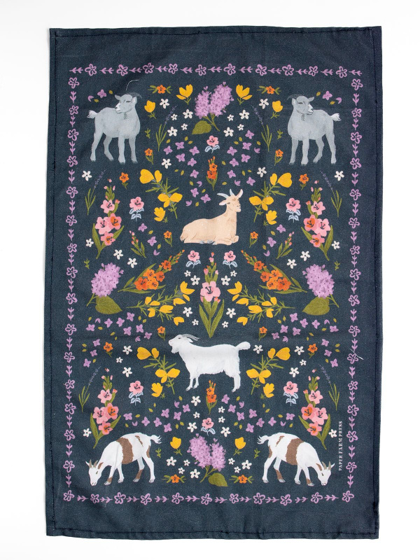 Goats Folk Floral Tea Towel, 4 of 7