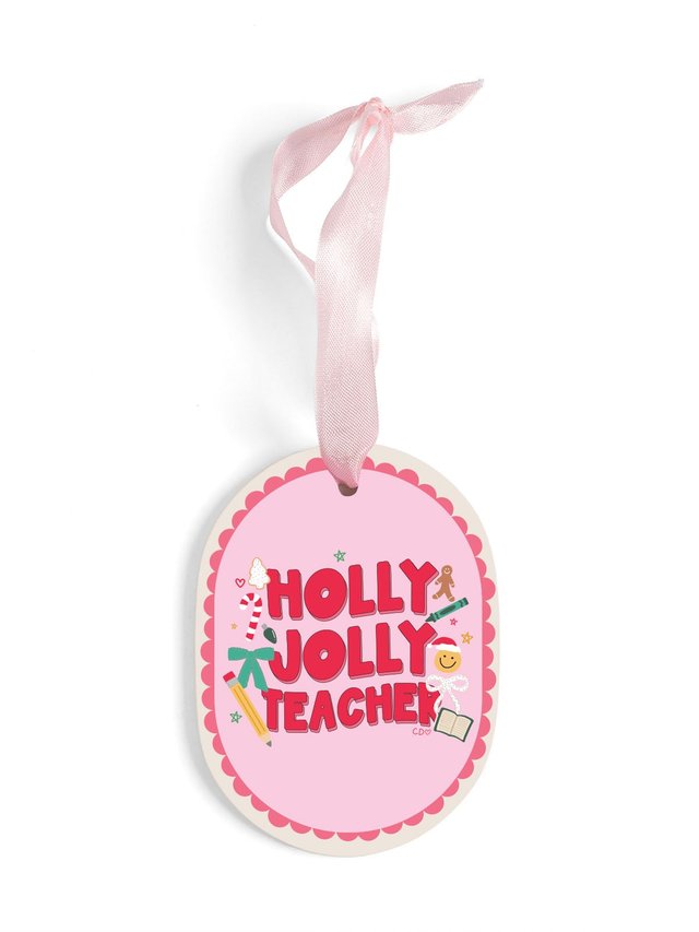 Holly Jolly Teacher Ceramic Christmas Ornament, 2 of 2