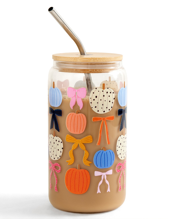 Fall Pumpkins & Coquette Bows Glass Can, 2 of 6