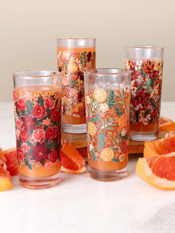 Yuletide Blooms 7.25oz Tall Holiday Juice Glass Set, 1 of 6