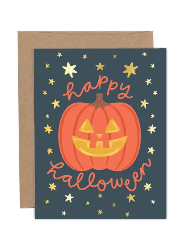 Happy Halloween Jack-O-Lantern Pumpkin Greeting Card, 1 of 1