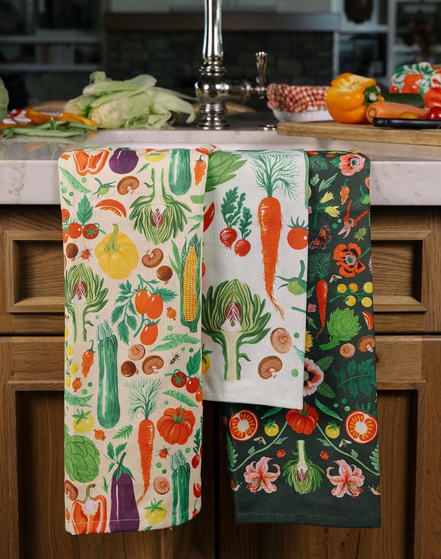 Veggies Folk Floral Tea Towel, 7 of 8