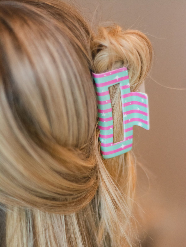 Pink & Green Striped Claw Hair Clip, 1 of 2