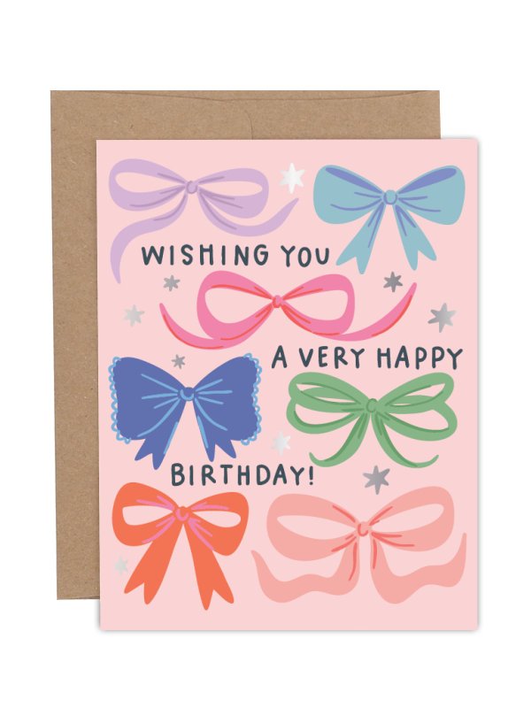 Wishing You A Very Happy Birthday Bows Greeting Card, 1 of 1