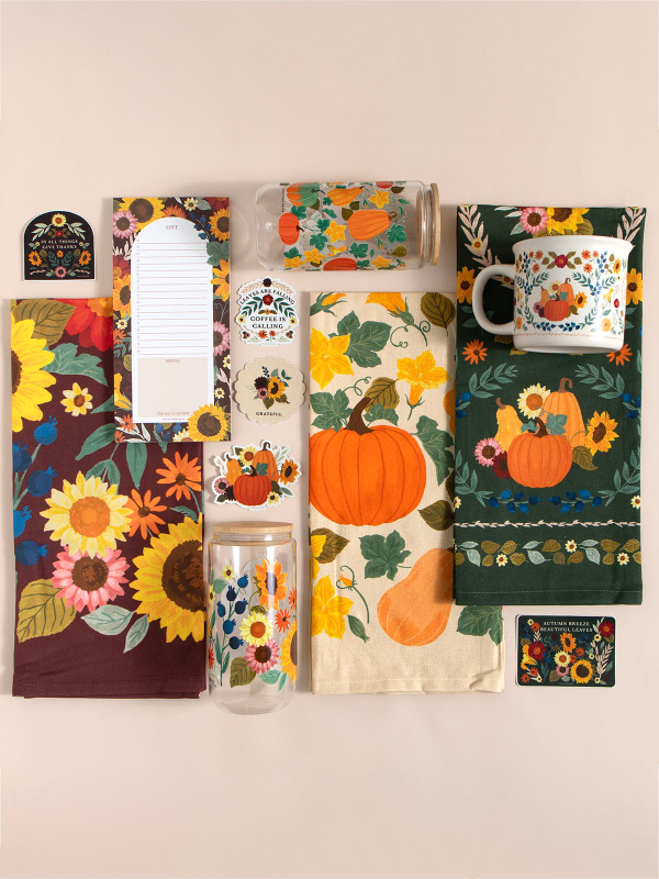 Pumpkin Folk Floral Fall Tea Towel, 4 of 4
