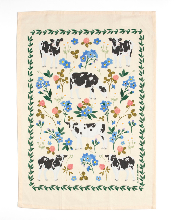 Milk Cows Folk Floral Tea Towel, 4 of 4