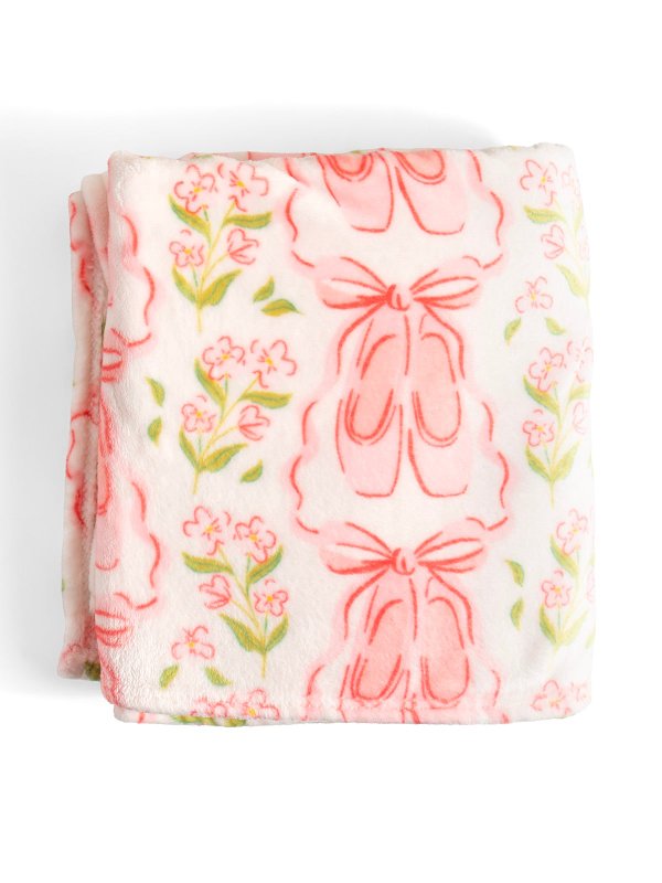 Pink Ballet Slippers & Florals Fleece Throw Blanket, 5 of 7