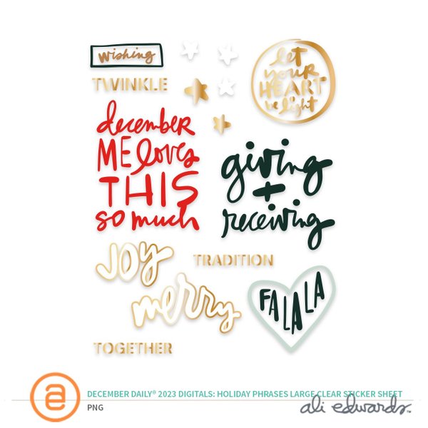 December Daily® 2023 Digital Holiday Phrases Large Clear Sticker Sheet, 1 of 1