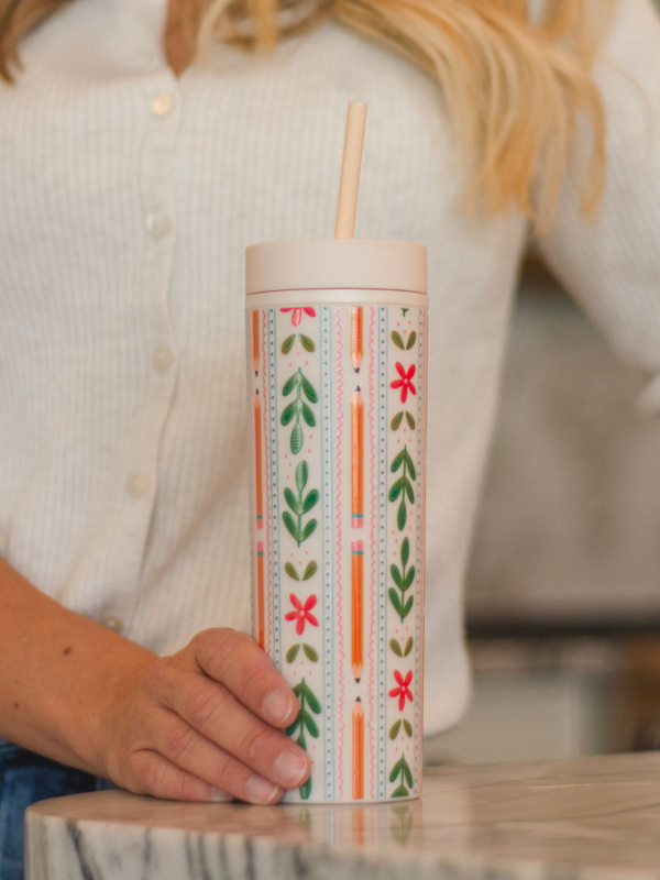 Teacher Pencils 16oz Skinny Acrylic Tumbler - Cream, 1 of 3