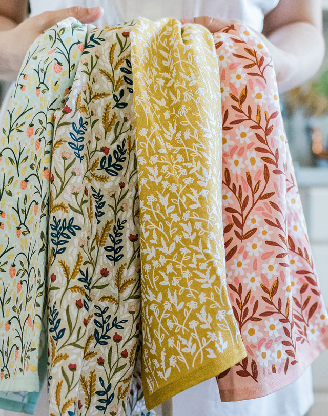 Mustard Tiny Floral Kitchen Towel , 2 of 2