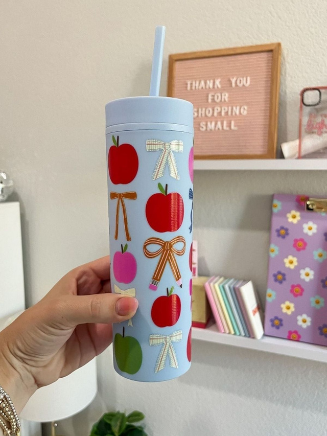 Apples & Coquette Bows Acrylic Skinny Tumbler, 1 of 3